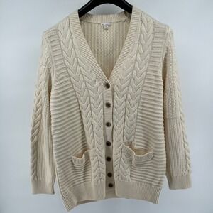 Vintage Y2K GAP Cable Knit Cardigan Sweater Womens XL Cream Button Pockets